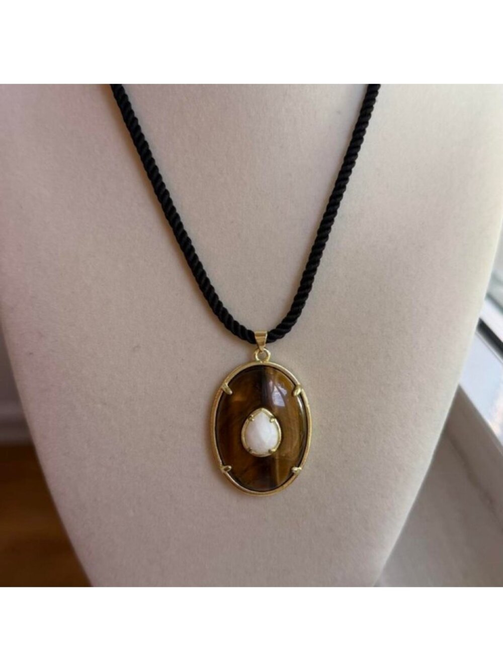 Adina Eden Tiger's Eye & White Quartz Rope Necklace